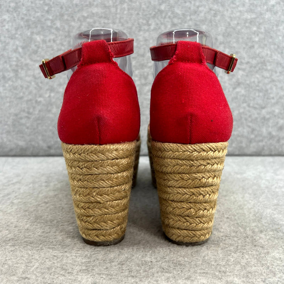 Tory Burch Sherri Floral Platform Espadrille Wedge Sandal - Red/White -Women 9 - Picture 5 of 10